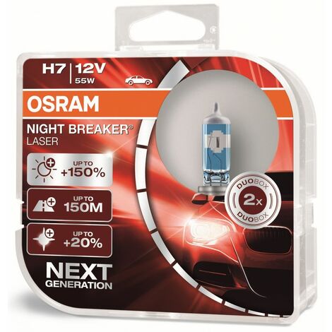 Osram – Ampoule halogène H7 12V 55W PX26d – Intensité lumineuse jusqu'à 150 % – Lumière blanche 20 % plus lumineuse – Lot de 2 ampoules