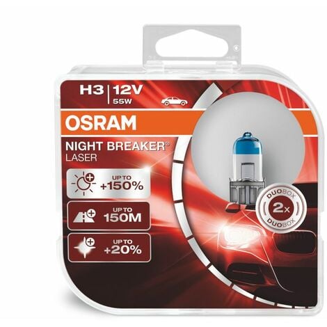 2 ampoules phare auto NIGHT BREAKER LASER H3 - Osram - Halogène 12V