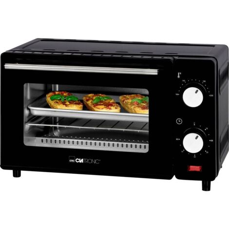 Mini-four grill 8L 650W – Dimensions 200x360x219mm – Minuterie 60min – Contrôle température 100-230°C – Double vitrage pour sécurité – Clatronic