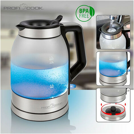 Bouilloire électrique verre/inox 1.5L 2200W Proficook PC-WKS 1107 G