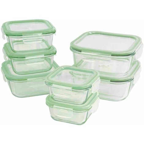 Ensemble de 7 boîtes de conservation en verre – 2x 1040ml, 1x 800ml, 2x 520ml, 2x 370ml – Joint silicone et valve à vapeur pour micro-ondes - C-FHD4010G