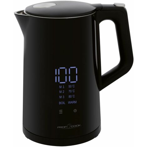 Bouilloire électrique 1,7L avec écran tactile – Réglage électronique de la température 50-100°C – Acier inoxydable – Arrêt automatique – Proficook (1/5)