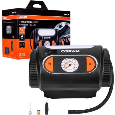 Osram – Gonfleur de pneus 12V avec lampe LED – Manomètre analogique – Câble 3m enroulable – Gonflage rapide en 4 min pour pneus 13 pouces (1/5)