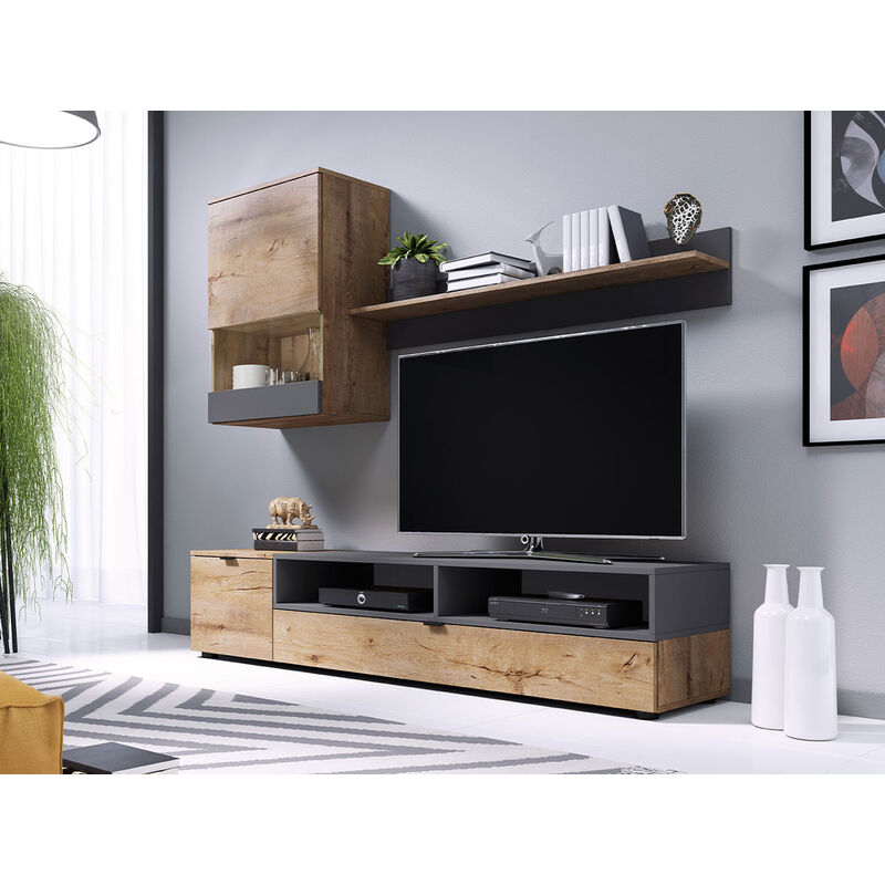 Parete Attrezzata Mobile Swiss Mobile Soggiorno TV Mensola Modulo Sospeso  Salotto Legno Base Televisione Sala da Pranzo Design 200 x 41 x 46 cm Bianco