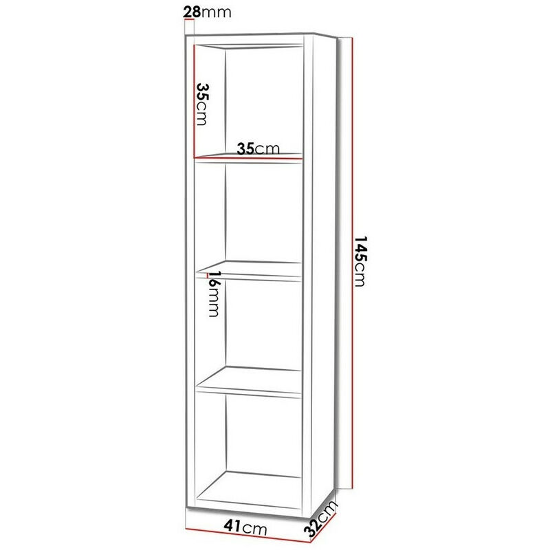 Scaffale Bedford A101, Sonoma quercia, Aperto tutto parete di fondo,  Truciolare laminato, 145x41x32cm