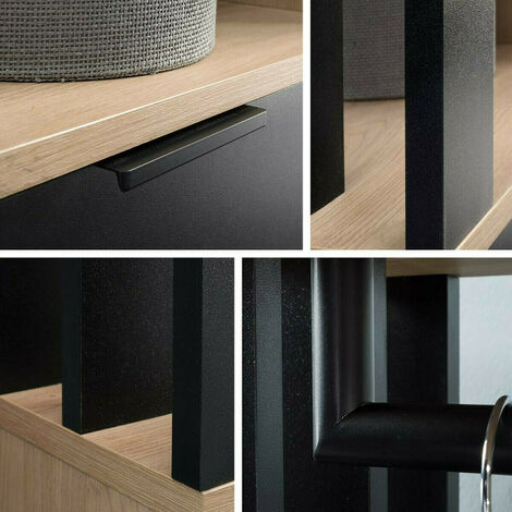 Set arredo da corridoio Stanton 145, Rovere Artisan + Nero, 190x100x33cm, Specchio, Truciolare laminato, Da terra