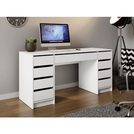 Vida Designs Mason Scrivania Ripiani e 3 Cassetti, per Casa, Ufficio, PC, Computer Portatile, Tavolo da Studio, Mobili Bianco, Legno Ingegnerizzato, 3 Drawer