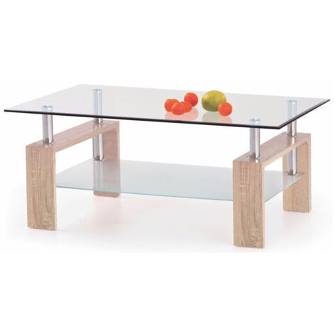 Tavolino Da Caff&egrave; Mango II Effetto Rovere - Con Ripiano In Vetro, 100x46x60 Cm