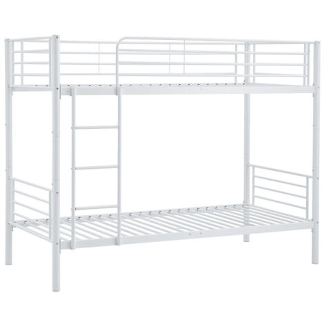 Neu.haus Letto A Castello In Metallo Con 2 Materassi In Schiuma Fredda – 3 Posti, Dimensioni 200x140/90 Cm, Barriera Anticaduta, Colore Bianco - 3