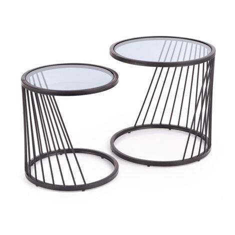 Tavolino Da Caffè Legno Nero Rotondo - Design A Forma Di C, Diametro 40cm, Altezza 60cm - Foto 2