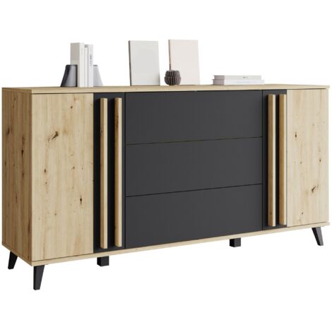 Stella Trading Memphis-Credenza, cassetti e Molto Spazio, Rovere Artisan/ Grafite, 165 x 82 x 44 cm