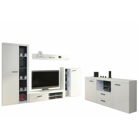 Set mobili soggiorno Tucson 106, Bianco, Con mobile porta tv, Con accessori  aggiuntivi, Con singole parti