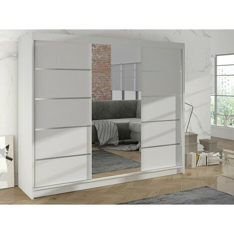 Guardaroba Closico 161, Bianco, 215x200x58cm, Porte guardaroba: Scorrevoli, Numero di ripiani: 0