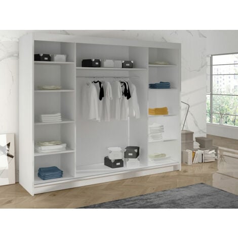 Guardaroba Closico 161, Bianco, 215x200x58cm, Porte guardaroba: Scorrevoli, Numero di ripiani: 0