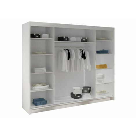 Guardaroba Closico 161, Bianco, 215x200x58cm, Porte guardaroba: Scorrevoli, Numero di ripiani: 0