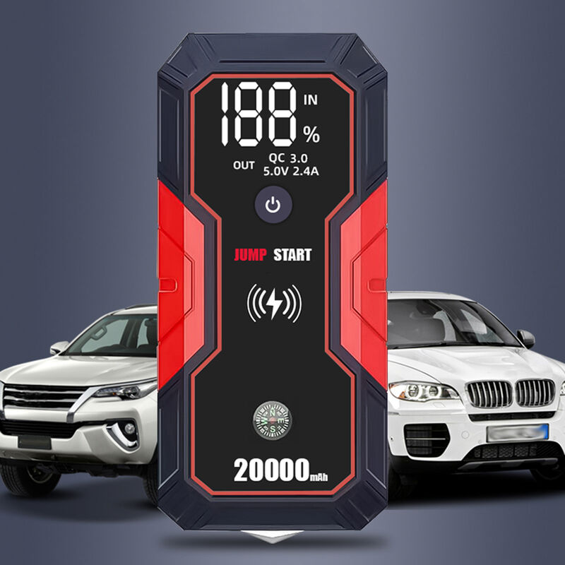 Démarreur de batterie de voiture, 2500A 20000mAh Jump Starter pour voiture/moto  (jusqu'à 9L de gaz ou 7L de moteurs diesel) lampe de poche LED, port USB  pour smartphone (Rouge) : : Auto