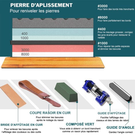 400 /1000  3000 /8000  ensemble de pierres à aiguiser taillées en pierre à aiguiser, affûteur de coupe, avec base antidérapante