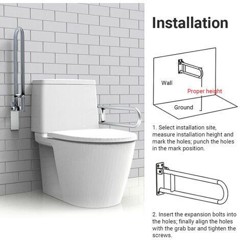 Main Courante en Alliage d'aluminium, pour Toilettes, Main Courante Anti-Chute de Salle de Bain, poignée de Barre d'appui de sécurité à Visser, Argent, sans housse éponge noire