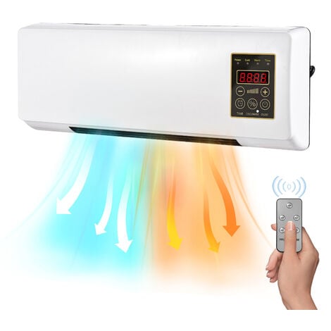 Climatiseur à double usage chauffage et refroidissement, chauffage mural, minuterie 6h/vent naturel jusqu'à 40 degrés/arrêt différé/avec télécommande (pile bouton intégrée) norme européenne 220V