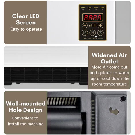 Climatiseur à double usage chauffage et refroidissement, chauffage mural, minuterie 6h/vent naturel jusqu'à 40 degrés/arrêt différé/avec télécommande (pile bouton intégrée) norme européenne 220V