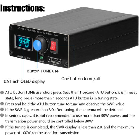 Mini Tuner D'antenne Automatique 1,8-55 MHz, Tuner D'antenne Automatique, Tuner D'antenne, écran OLED De 0,96, Boîtier De Tuner D'antenne De Chargement USB