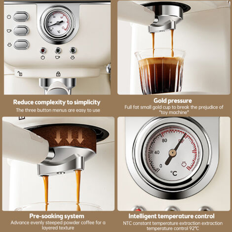 Machine à café expresso Machine à expresso en acier inoxydable 20 bars 2 en 1 Machine à latte à cappuccino semi-automatique de 850 W avec réservoir d'eau amovible de 1,5 L/51 oz, Prise UE, Beige