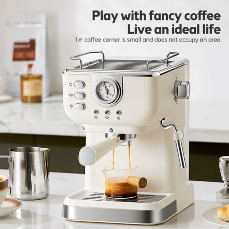 Machine à café expresso Machine à expresso en acier inoxydable 20 bars 2 en 1 Machine à latte à cappuccino semi-automatique de 850 W avec réservoir d'eau amovible de 1,5 L/51 oz, Prise UE, Beige
