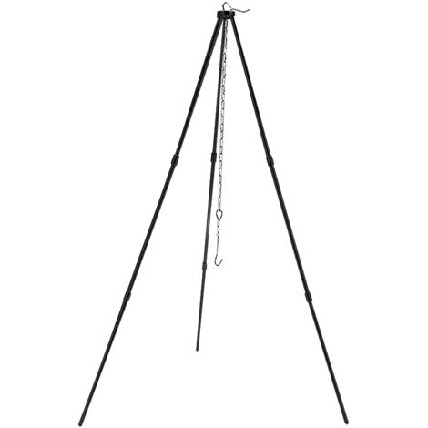 Trépied Pour Feu De Camp - Hauteur Réglable 52 à 123.5 Cm - Avec Chaîne Et Sac De Rangement - Aluminium Anodisé - Pour Camping, Plein Air