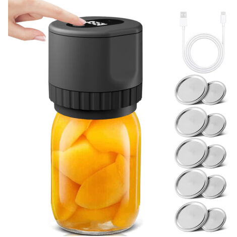 Kit de scellage sous vide électrique pour bocaux Mason, kit de scellage de bocaux, pour le stockage des aliments et la fermentation, couvercles de bocaux Mason à bouche large et régulière