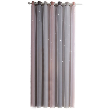 CHEWYNP Rideau Occultant Double Couche Dégradé De Couleurs étoiles Ajourées, Avec Superposition De Tulle, Rideaux Occultants En Voile Transparent