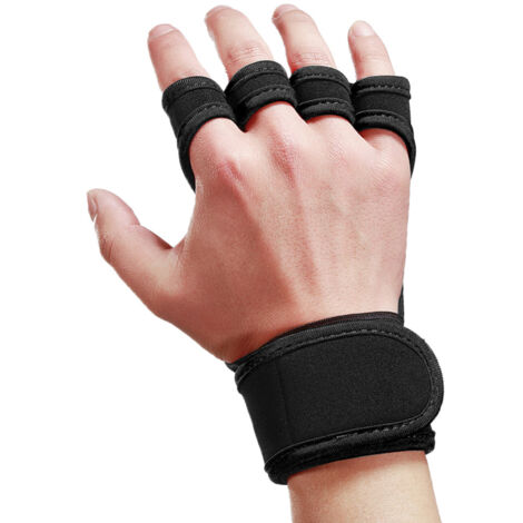 Gants De Fitness Avec Soutien Poignet - Pour Musculation, Crossfit - Néoprène Rembourré - Noir - Real Fitness