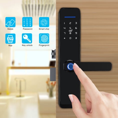 Decdeal Serrure Porte WiFi,Serrure électrique,Serrure Porte Empreinte,Empreinte Digitale Télécommande Carte IC,Compatible Tuya