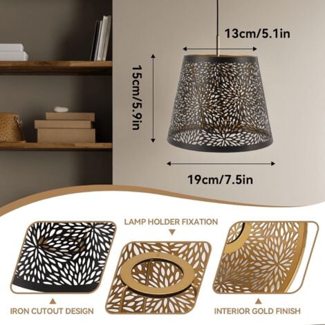 Decdeal Abat-jour en métal,E26 E27 style arbre forestier ajouré en fer décoratif,avec motif doré intérieur,pour lampe de plafond murale de table,noir