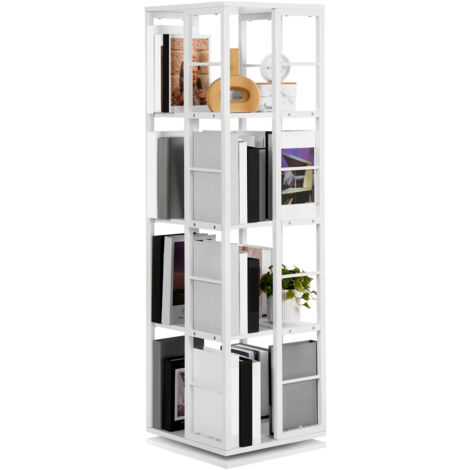 Bibliothèque Rotative 360° 4 Niveaux En Acrylique - Étagère De Rangement Tournante 45x45x135 Cm