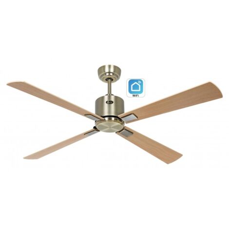 Ventilateur de plafond 132cm avec WiFi CasaFan ECO NEO III 944222W Laiton antique/ Moteur erable et Hetre (1/4)