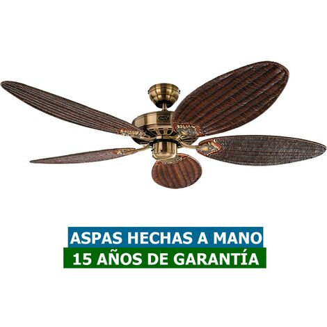 Casafan – Ventilateur de plafond 132 cm – Pales en rotin – 3 vitesses – Moteur AC silencieux – Fonction été/hiver – Installation sans tringles
