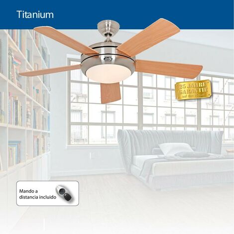 Ventilateur de plafond avec lumière CasaFan 9510560 TITANIUM 105cm hêtre ou pin/chrome satiné