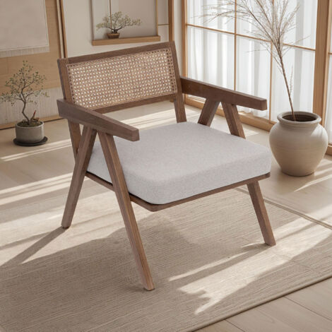 Fauteuil vintage 63x75x75cm naturel et blanc