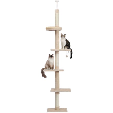 Pawz Road – Arbre à chat du sol au plafond 5 niveaux – Hauteur réglable 238-275 cm – Poteaux en sisal – Beige pour espaces de vie variés