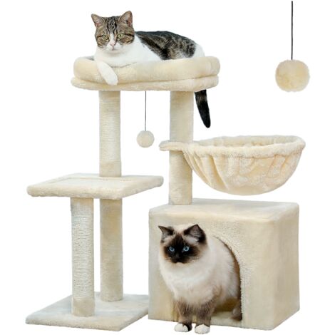 PAWZ Road Petit Arbre à Chat Hauteur 73 cm, Arbre a Chat Design Stable, avec Poteau à Griffoir, Coussin Démontable & Base Tournable,Beige (1/5)