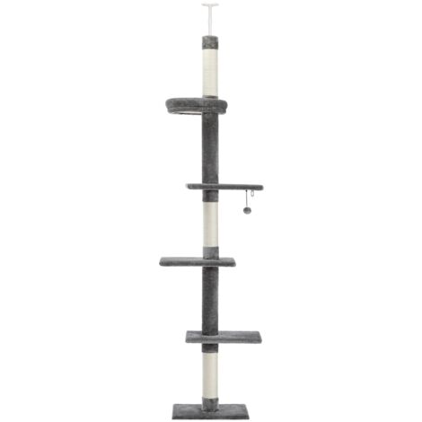 PAWZ Road Arbre à Chat du Sol au Plafond, 5 Niveaux avec Poteaux Griffoirs en Sisal, Hauteur Réglable 238-275cm, Gris (1/5)