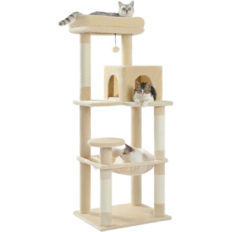 Pawz Road – Arbre à chat en bois 143cm – Griffoirs sisal épais – Condo confortable avec hamac – Pour chats de taille moyenne