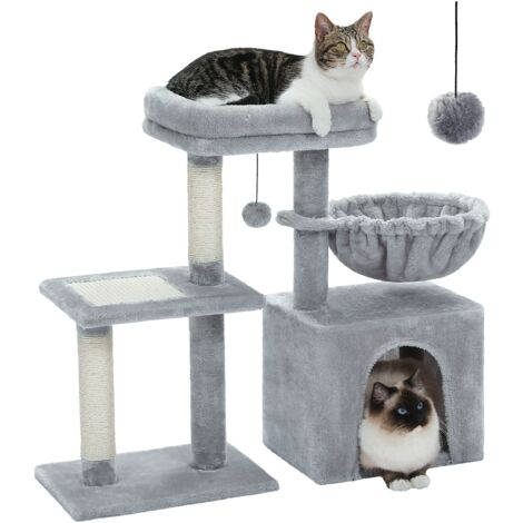 PAWZ Road Petit Arbre à Chat Hauteur 73 cm, Arbre a Chat Design Stable, avec Poteau à Griffoir, Coussin Démontable & Base Tournable,Gris (1/5)