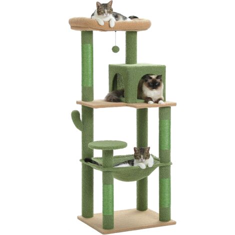 Pawz Road – Arbre à chat en bois 143 cm – Griffoirs sisal – Hamac confortable – Condo moderne pour chats de taille moyenne