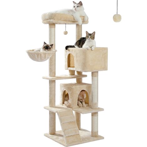 Pawz Road – Arbre à chat xl 143 cm – Condo double avec coussin amovible – Poteau griffoir – Pour gros chats jusqu'à 3 – Dimensions 55 x 70 cm