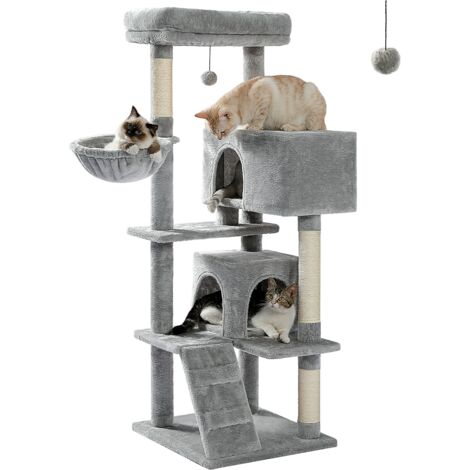 Pawz Road – Arbre à chat xl 143 cm – Condo double et poteau griffoir – Coussin amovible – Pour grands chats – Dimensions 55 x 70 cm
