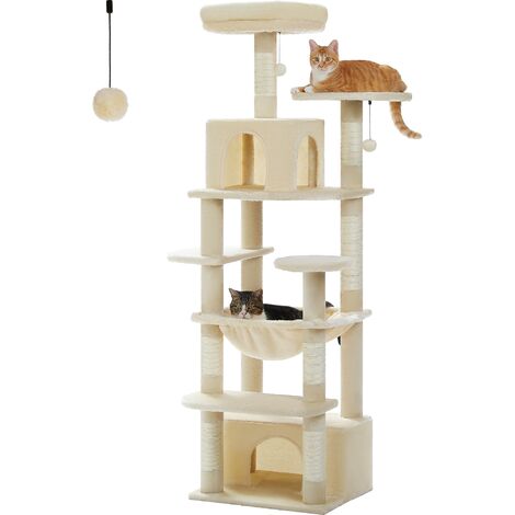 Pawz Road – Arbre à chat géant 164 cm – Poteaux griffoirs en sisal naturel – Hamac spacieux 47x39 cm – Maison confort 24x25x48 cm