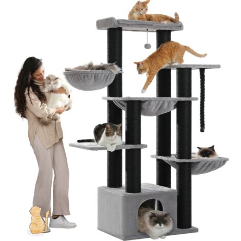 Pawz Road – Arbre à chat 170 cm avec poteaux en sisal 11 cm – Condo spacieux et hamacs – Inclus 2 pompons – Pour plusieurs chats