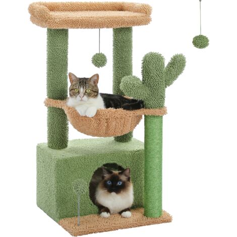 Pawz Road – Arbre à chat cactus 83 cm – Grand condo, hamac et perchoir – Dimensions 40 x 40 cm – Installation simple – Pour chats actifs