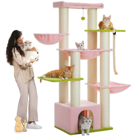 Pawz Road – Arbre à chat 170 cm avec poteaux en sisal 11 cm – Condo spacieux et hamacs confortables – Pour plusieurs chats – Montage rapide